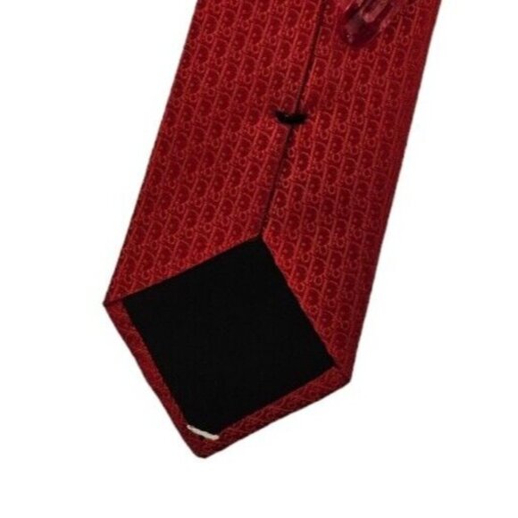 DIOR Red Monogrammed Silk Slim Tie HANDMADE FRANCE 60"/ 2.7" EC - Picture 8 of 8